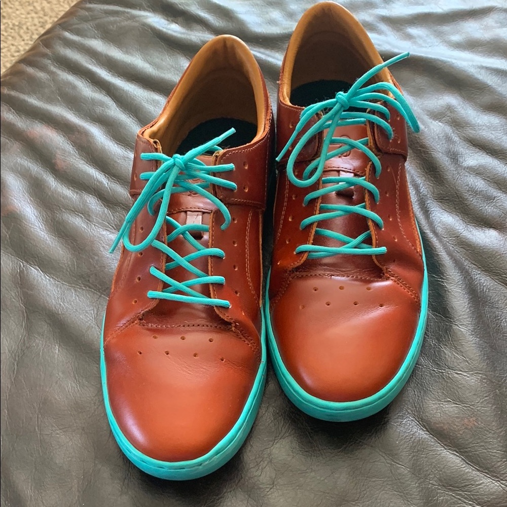 Creative Recreation Brown and TurquoiseBlue Leather Sneakers.